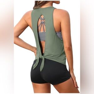 New Aqua Eve 3 Piece Tankini Swimsuit w Shorts Open Back Athletic top, Sz XL
